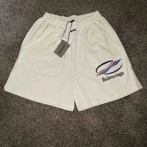Balenciaga White Shorts with Multicolor Logo